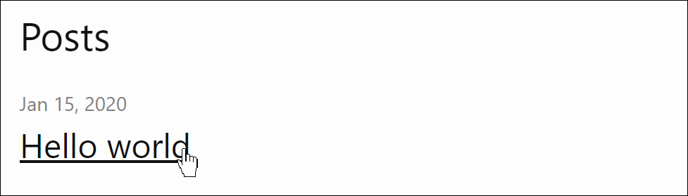 Screenshot showing the first post on the blog website